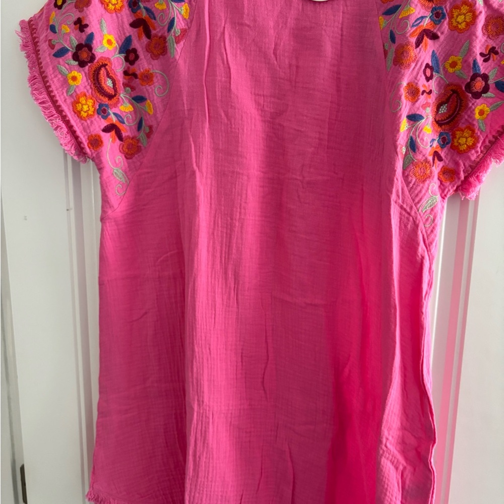 Embroidered Hot Pink Boho Dress